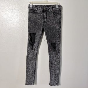 ASOS high waisted black acid wash distressed jeans